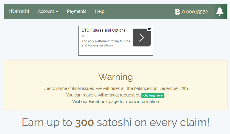 1 Katoshi Bitcoin Faucet Reset Balances!